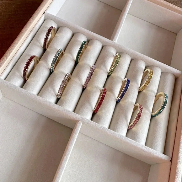 Citrine Yellow CZ 18k Gold Stainless Steel Stack Band Ring November Birthstone - Picture 9 of 9